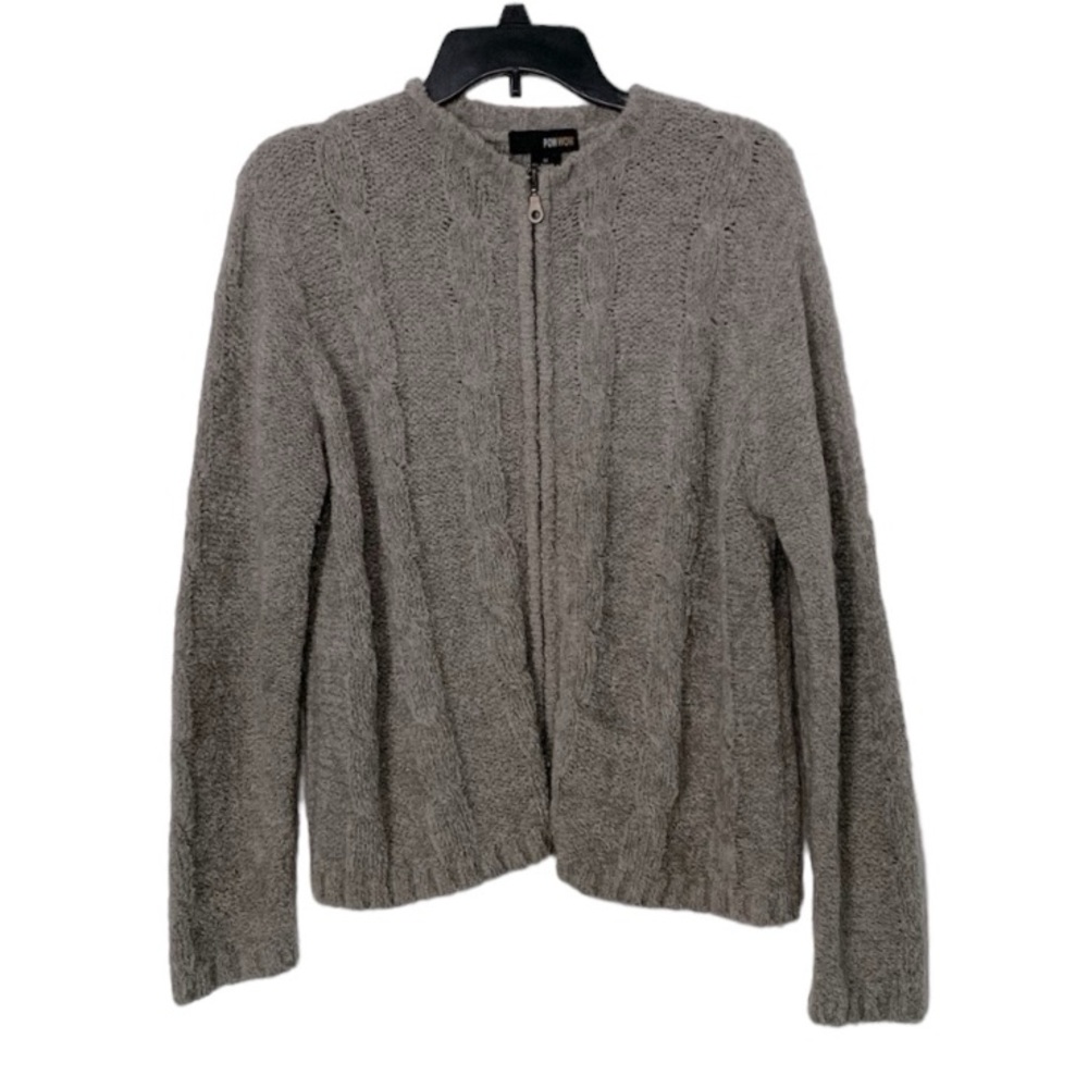 Mohair Cable Knit Full-zip Cardigan Sweater Size Medium